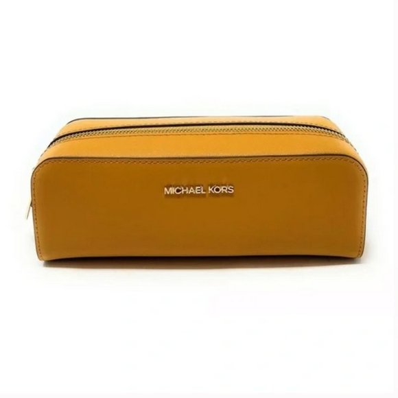 Michael Kors Giftables Medium Pencil Case Signature Leather Makeup Case Marigold - Picture 1 of 6